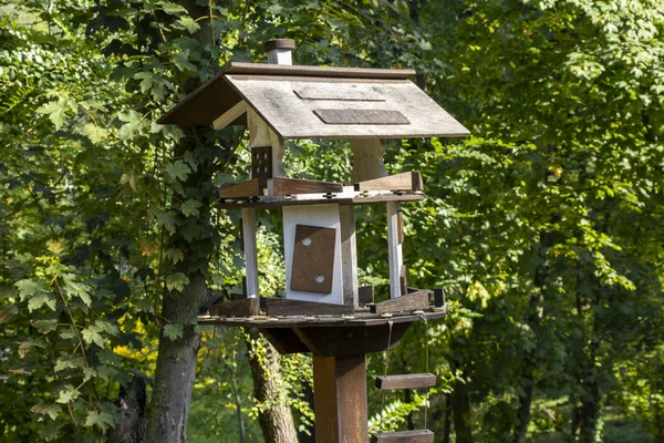 Dřevěný Ptačí Dům Stromovém Parku Létě Slunečného Dne Ukrajině — Stock fotografie