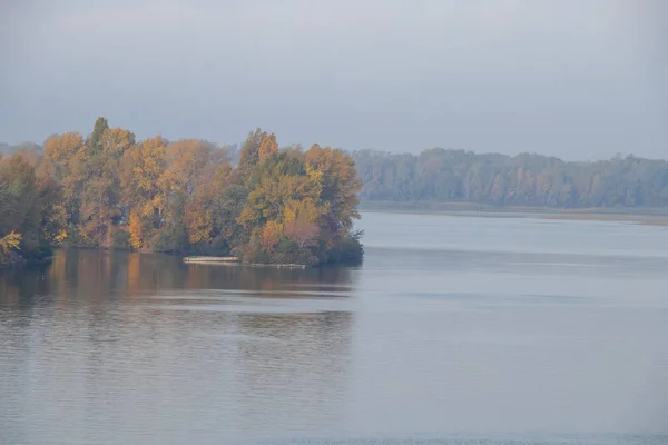 Rio Dnieper Floresta Outono Início Manhã Setembro Para Cidades Dnieper — Fotografia de Stock