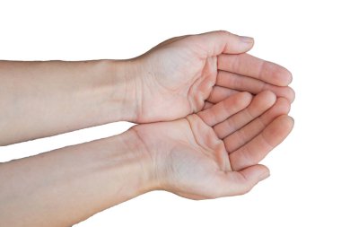 young female hand on a white background