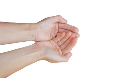young female hand on a white background