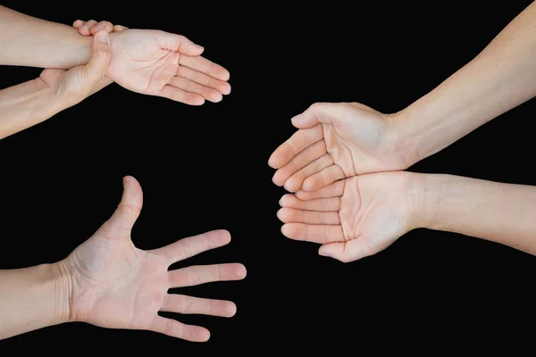 Many Female Hand Black Background — Stock Photo, Image