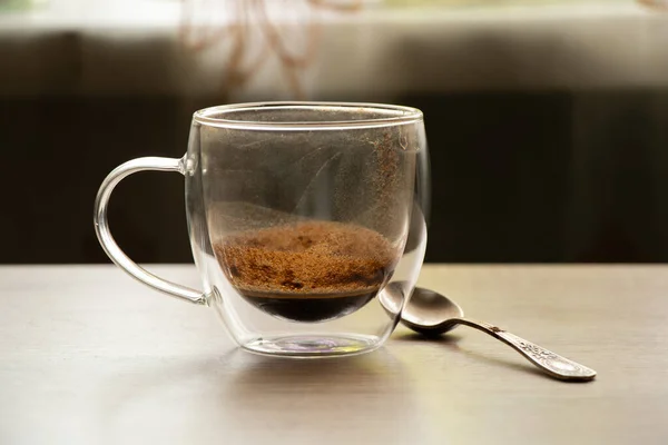 Vidrio Transparente Taza Café Sucio Levanta —  Fotos de Stock