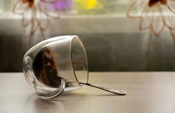 Vidrio Transparente Taza Café Sucio Levanta — Foto de Stock