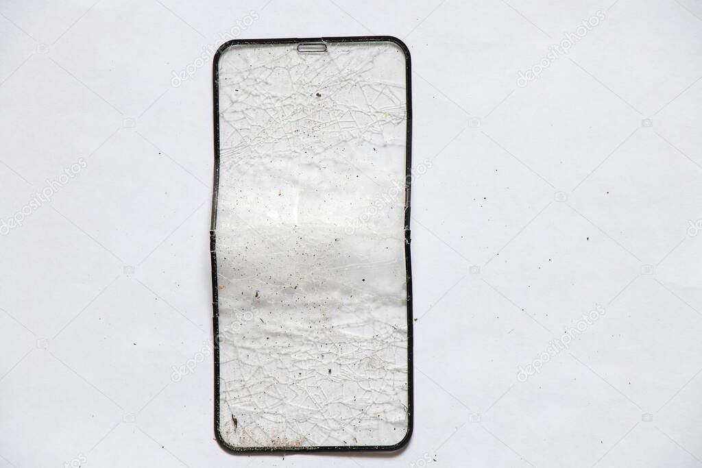 broken protective tempered glass for the phone