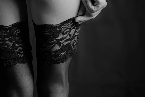 Female Legs Stockings Lace Isolated Background — Stock Photo, Image