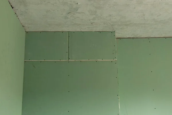 Placas Yeso Verde Pared Reparación Habitación — Foto de Stock