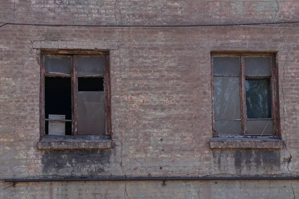 Mur Avec Fenêtres Une Ancienne Usine Non Ouvrière Ukraine Dans — Photo