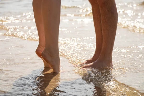 Male Female Feet Sea Water Bottom View Sun — Stock Photo, Image