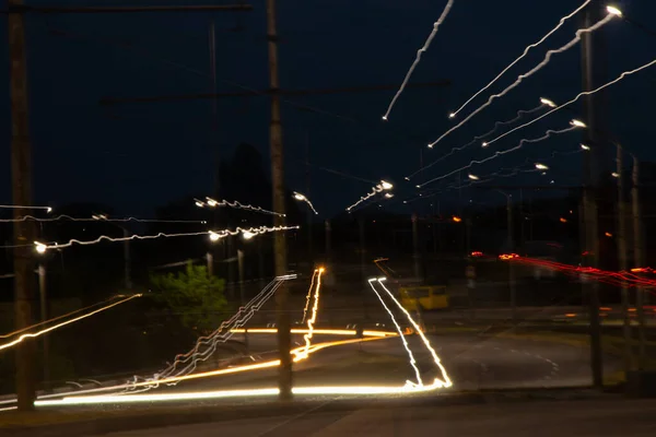 Driven Cars Night Long Exposure Night Road Cities Dnieper Ukraine — Stock Photo, Image