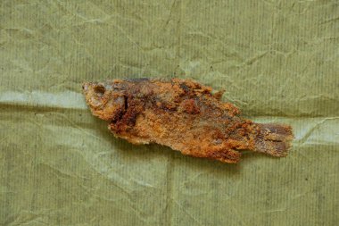 İzole edilmiş arkaplanda kızarmış balık. Yakın plan.