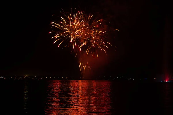 Feuerwerk Der Stadt Dnipro Der Ukraine Der Nacht Auf Den — Stockfoto