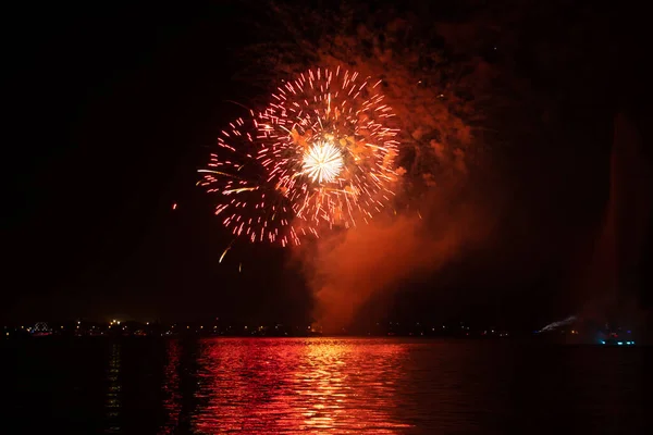 Feuerwerk Der Stadt Dnipro Der Ukraine Der Nacht Auf Den — Stockfoto