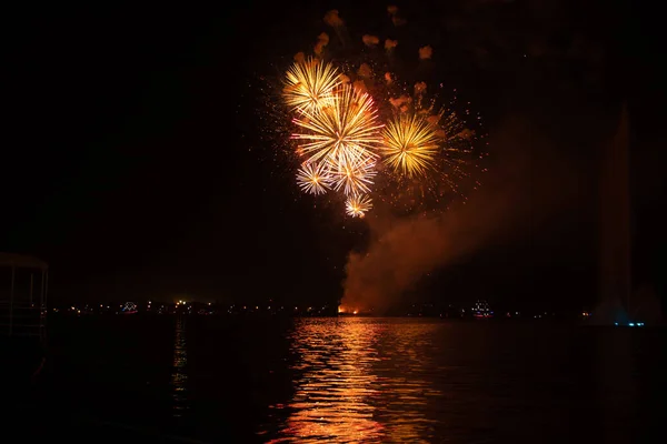 Feuerwerk Der Stadt Dnipro Der Ukraine Der Nacht Auf Den — Stockfoto