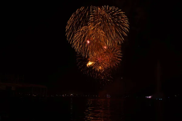 Feuerwerk Der Stadt Dnipro Der Ukraine Der Nacht Auf Den — Stockfoto
