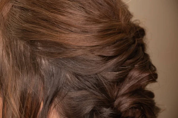 Woman with creative hairstyle from braids, close-up photo, braiding braids, creative hairstyle — Stock Image Woman Creative Hairstyle Braids Close Photo Braiding Braids Creative Hairstyle Stock Image