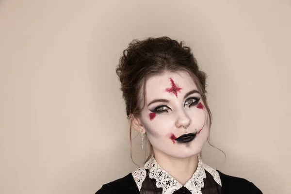Porträtt Ung Flicka Bilden Häxa För Halloween Isolerad Bakgrund Studion — Stockfoto