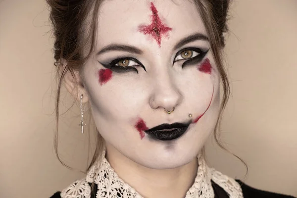 Retrato Una Niña Imagen Una Bruja Para Halloween Fondo Aislado — Foto de Stock