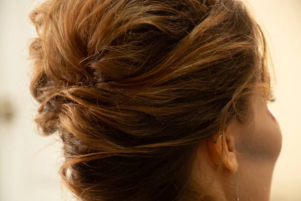 Kızın Kuafördeki Saç Modelinin Arka Görüntüsü Şık Bir Akşam Saç — Stok fotoğraf