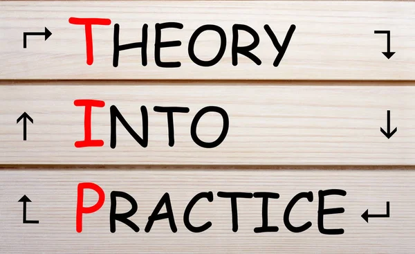 Teoria Praktyce Wskazówka Napisane Ściane Drewna Koncepcja Akronim — Zdjęcie stockowe