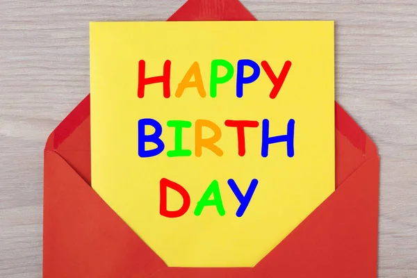 Happy Birthday Written Letter Red Envelope — Stock Photo, Image