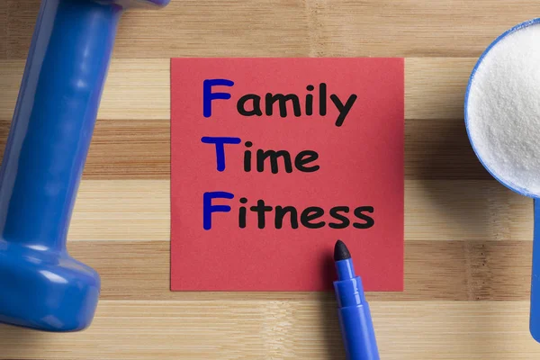 Familie Tijd Fitness Geschreven Opmerking Bolletje Met Creatine Halter Fitness — Stockfoto