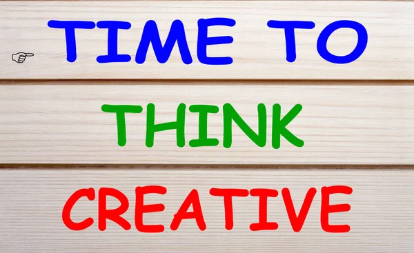 Tiempo Pensar Creativo Escrito Decoración Pared Madera Concepto Motivación —  Fotos de Stock