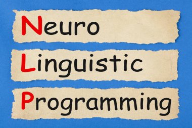 Neuro-linguistic programming (NLP) written on old torn paper on blue background. Business concept.  clipart