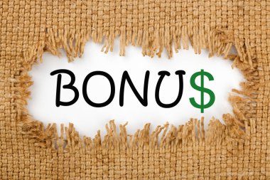Çuval bezi ile delik kelime Bonus ile parçası. İş kavramı.