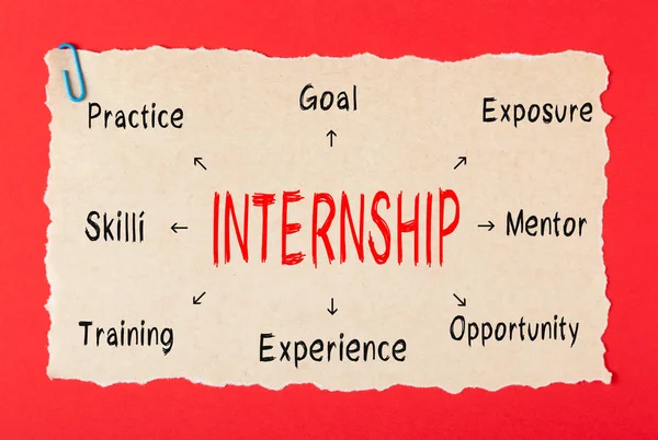 Internship Diagram Old Paper Paperclip Red Background — Stock Photo, Image