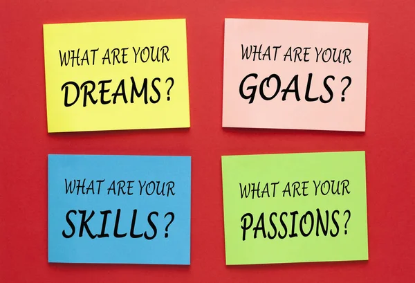 What Are Your Dreams Goals Skills Passions. Set of Motivational Labels.