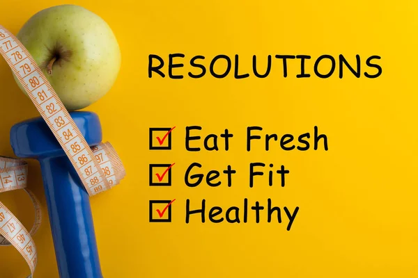 Resolutions Eat Fresh Get Fit Healthy Text Motivational Fitness Quote — Stock Photo, Image