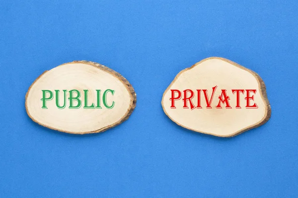 Dwa Drewniane Elipsy Tekstem Publicznych Prywatnych Konceptualna Biznes — Zdjęcie stockowe