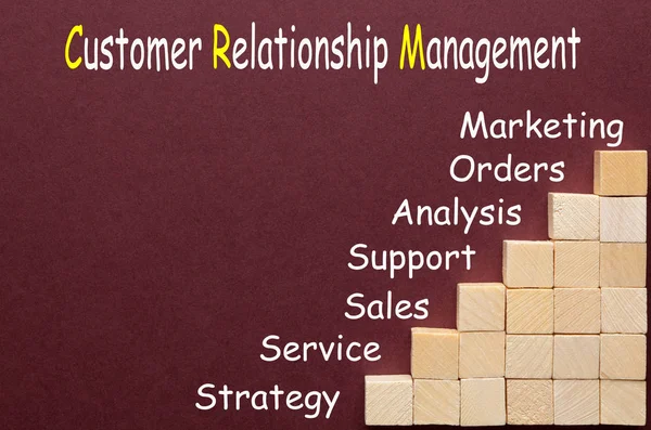 Crm Customer Relationship Management Diagram Wooden Blocks Shape Staircase Business — Stock Photo, Image