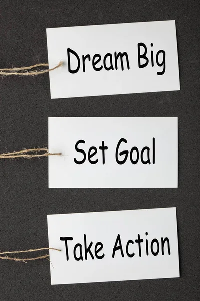 Dream Big Set Goal Passer Action Texte Sur Des Étiquettes — Photo