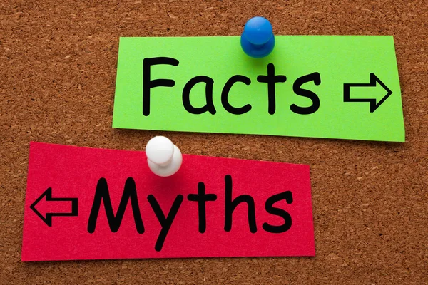 Facts Myths Words Colorful Stickers Pinned Cork Board Change Your — Stock Photo, Image