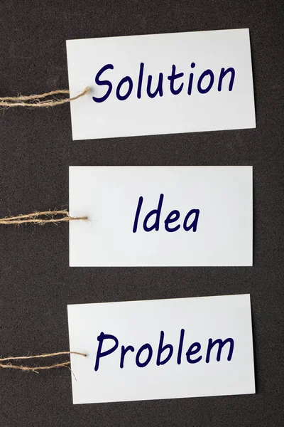 Problem Idea Solution Paper Labels Set Black Background Business Concept — Stock Photo, Image