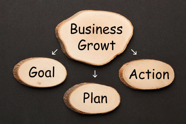 Business Growt Conceptual Words Goal Plan Action Written Wooden Ellipses — Stock Photo, Image