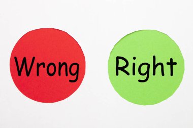 Doğru ya da yanlış metin beyaz zemin üzerine kırmızı ve yeşil çevrelerde. Değerlendirme kavramı