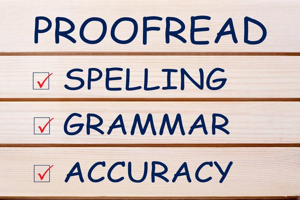 Proofreading Your Message Spelling Grammar Accuracy Written Wood Wall Decor — Stock Photo, Image