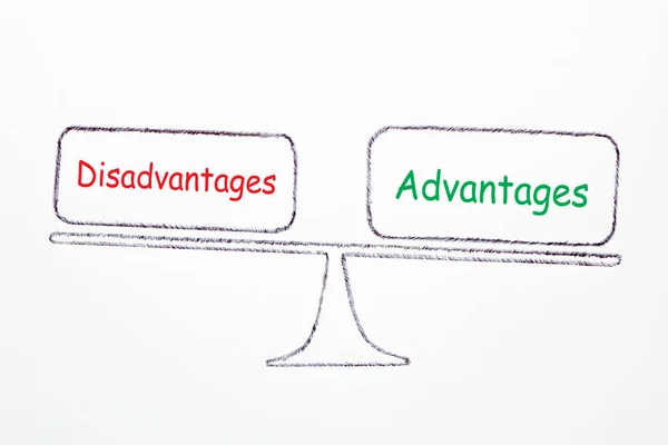 Drawing Scale Text Advantages Disadvantages White Background Business Concept — Stock Photo, Image