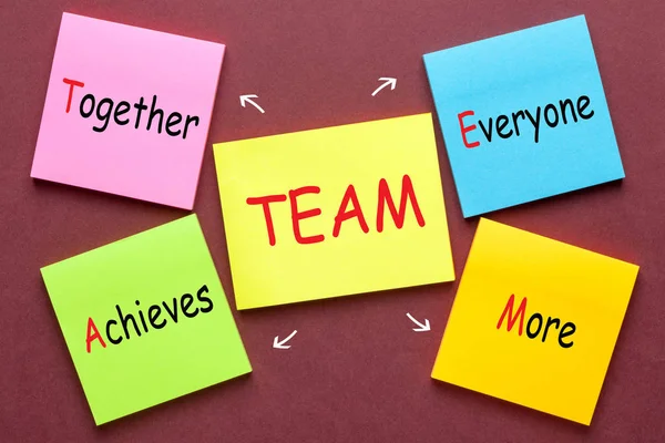 Together Everyone Achieves More Team Acronyme Écrit Sur Des Notes — Photo