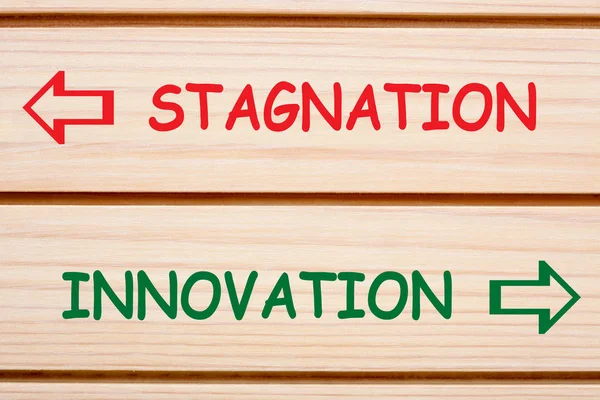 Stagnation Innovation Opposite Words — Stock Photo, Image