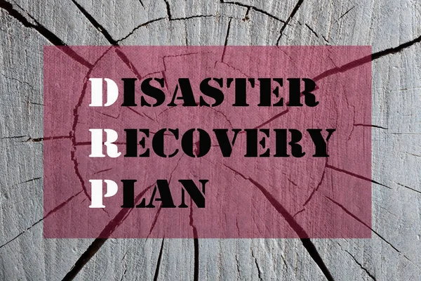 Disaster Recovery Plan acronym on cracked section of wood texture. Business concept.