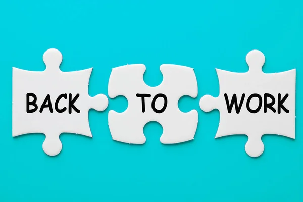 Back Work Phrase Pieces Paper Puzzle Red Background Business Concept — Stok fotoğraf