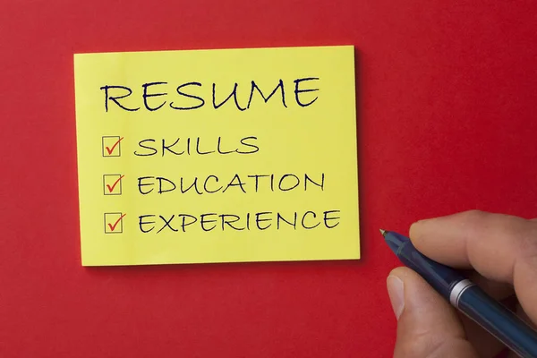 Handwriting Successful Employment Concept Resume Checklist Skills Education Experience — Stock Photo, Image