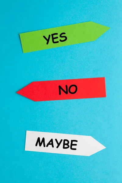 Words Yes Maybe Paper Arrows Blue Background Business Concept — Stock Photo, Image