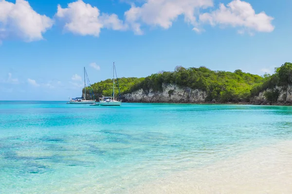 Marie Galante Tropikal Deniz Guadeloupe Lüks Turizm Yatlar Demirli Stok Fotoğraf