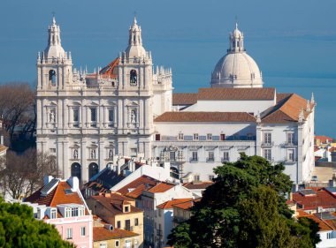 Aerial view of San Vicente Church of Lisbon, with Pantheon dome and Tago river in background clipart