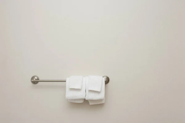 Bathroom White Towel Set Holder Empty Wall Space — Stock Photo, Image