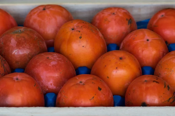 Primer Plano Fruta Caqui Caja — Foto de Stock